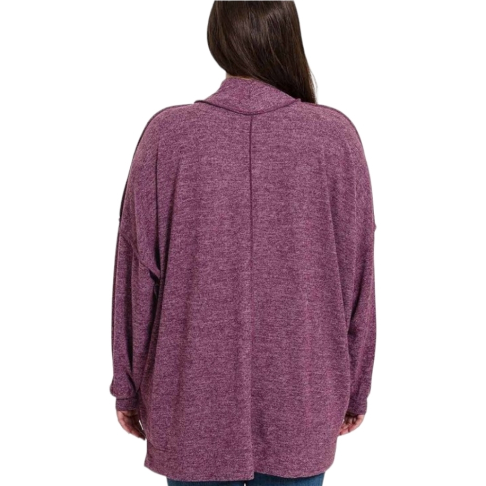 New Zenana Plus Size DK Camel Hacci Mock Neck Sweater (1X,2X,3X) - Picture 3 of 4
